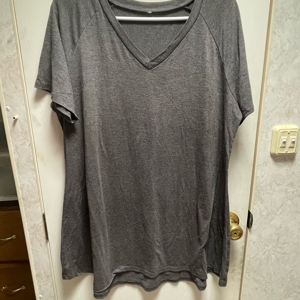Gray V-Neck Women's Top